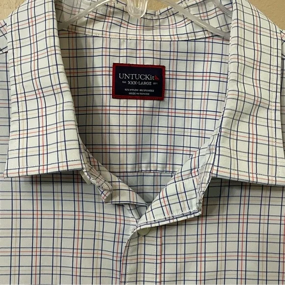 UNTUCKit Shirt Mens 3XL White Blue Plaid Nylon Performance Stretch Long Sleeve - Picture 3 of 11